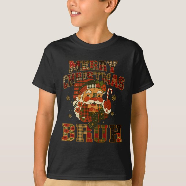 Hugvyn Christmas Santa Claus Patchwork Merry Chris T-Shirt (Front)