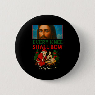Hugvyn Every Knee Shall Bow Santa Jesus Nativity C Button