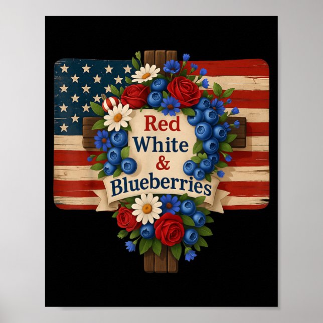 Hugvyn God Bless Blueberries America Floral Patrio Poster (Front)