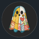 Hugvyn Halloween Patchwork Ghost Spooky Quilt Ghos Classic Round Sticker<br><div class="desc">Hugvyn Halloween Patchwork Ghost Spooky Quilt Ghost Fall</div>