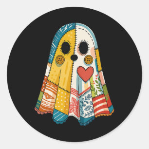 Hugvyn Halloween Patchwork Ghost Spooky Quilt Ghos Classic Round Sticker
