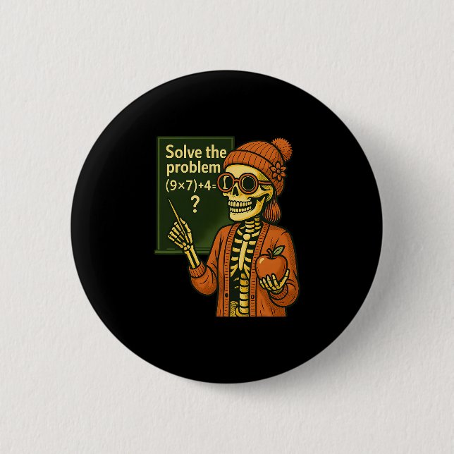 Hugvyn Halloween Skeleton Six Seven 67 Meme Pemdas Button (Front)