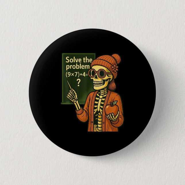 Hugvyn Halloween Skeleton Six Seven 67 Meme Pemdas Button (Front)