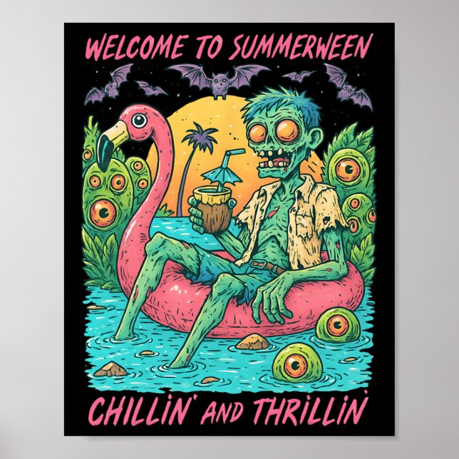 Hugvyn Halloween Summerween Zombie Float Flamingo  Poster (Front)