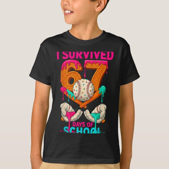 Hugvyn I Survived 67 Days Of School Ice Cream Six  T-Shirt (Front)