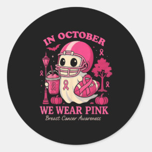 Hugvyn In October We Wear Nk Ghost Halloween Breas Classic Round Sticker