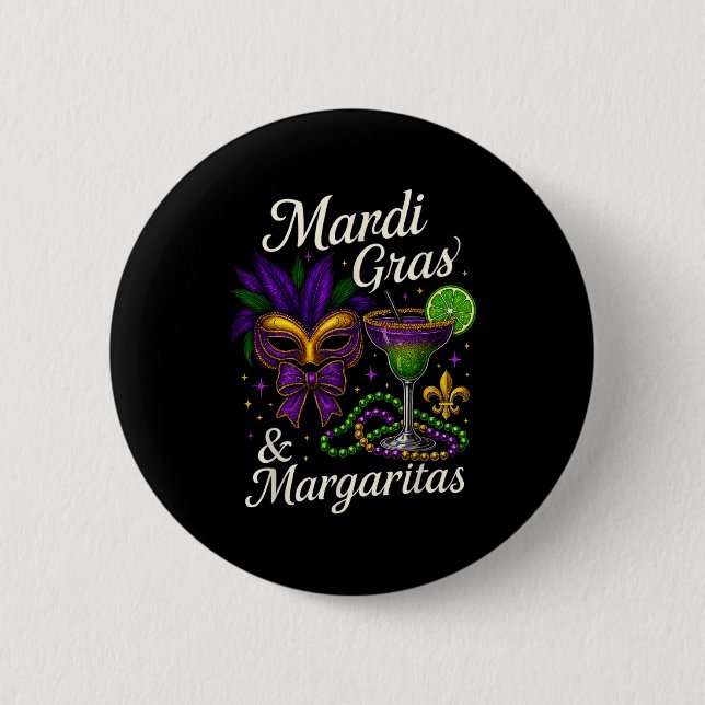 Hugvyn Mardi Gras And Margaritas Louisiana New Orl Button (Front)