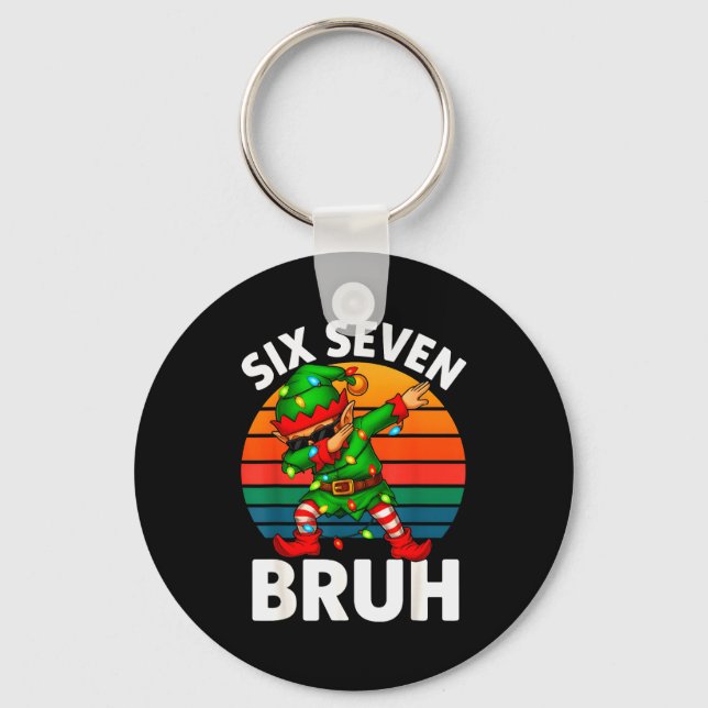 Hugvyn Six Seven 6 7 Meme Dabbing Elf Merry Christ Keychain (Front)