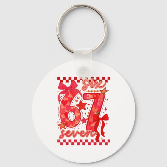 Hugvyn Six Seven Valentine 6 7 Meme Checkered Coqu Keychain (Front)