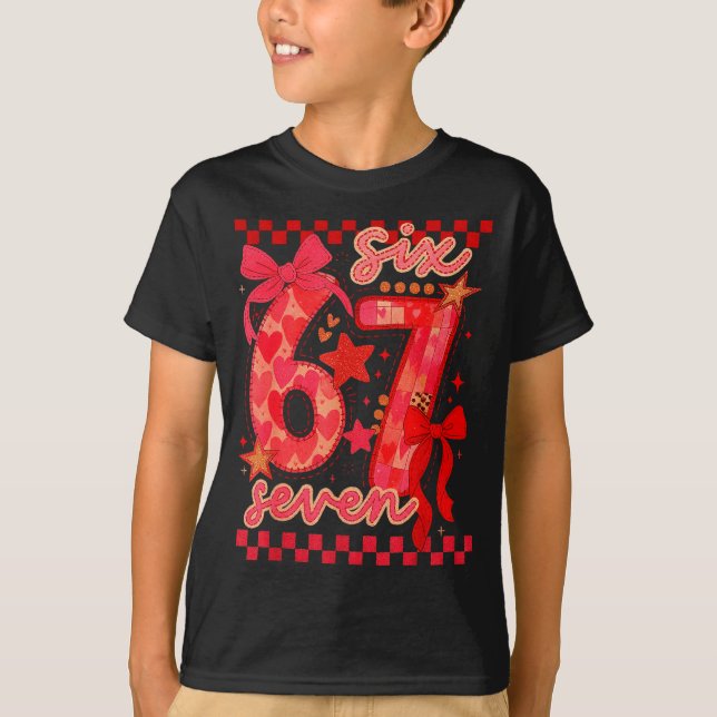 Hugvyn Six Seven Valentine 6 7 Meme Checkered Coqu T-Shirt (Front)