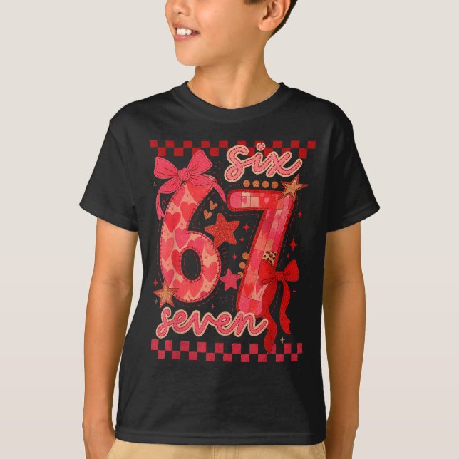 Hugvyn Six Seven Valentine 6 7 Meme Checkered Coqu T-Shirt (Front)