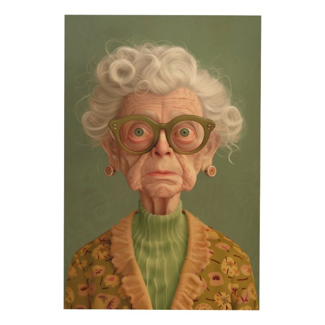 Huh? Grandma Portrait Wood Wall Art (Front)