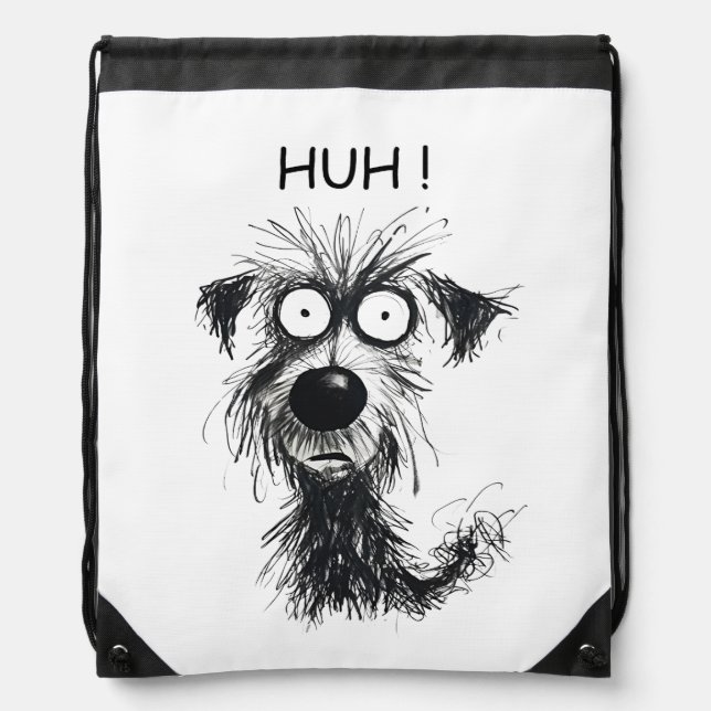 HUH?! Sketch Dog Drawstring Backpack (Front)