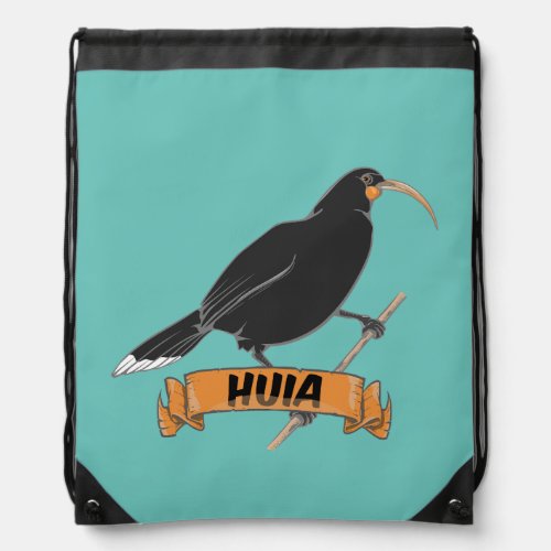 Huia New Zealand Bird Drawstring Bag