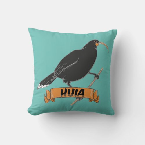 Huia New Zealand Bird Throw Pillow