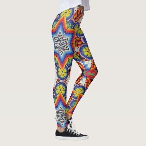 Huichol Beadwork Mexican Folk_Art Bead Work Yoga Leggings