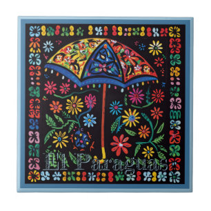 Huichol Loteria Ceramic Tile: El Paraguas Tile