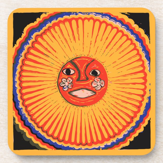 Huichol Native American Art, The sun Beverage Coaster (Front)