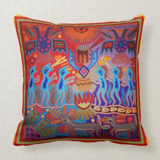 Huichol Shaman Ritual Throw Pillow