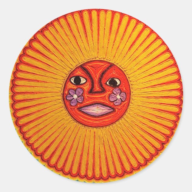 Huichol String Art Sun Mexican Folk Art Classic Round Sticker (Front)