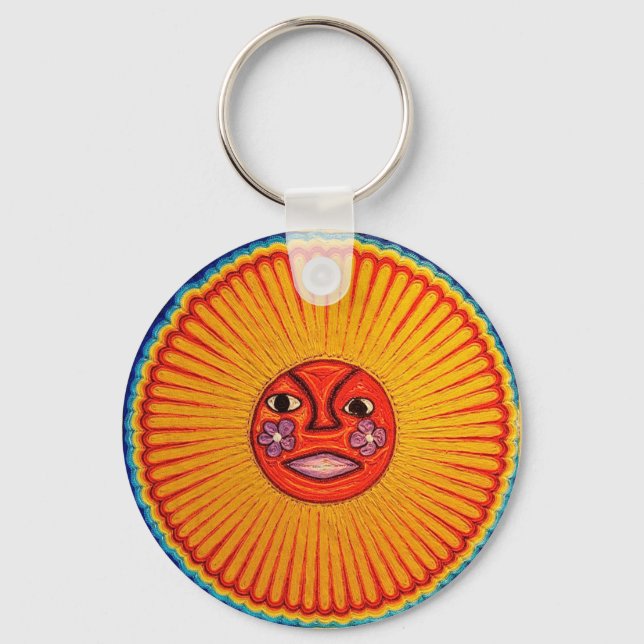 Huichol String Art Sun Mexican Folk Art Keychain (Front)