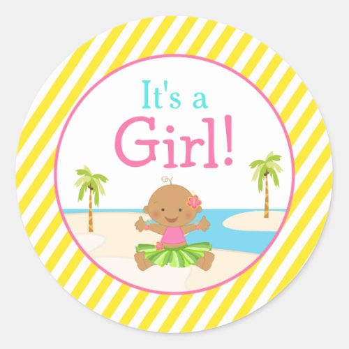 Hula African American Baby Shower Classic Round Sticker