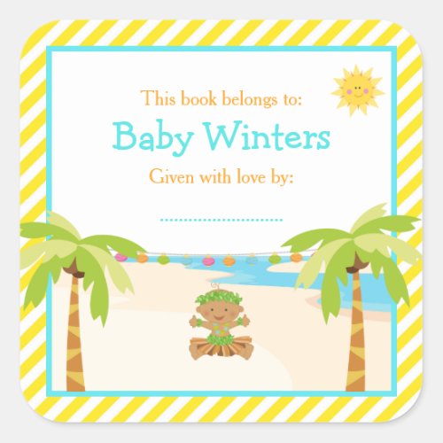 Hula African American Boy Baby Shower Bookplate