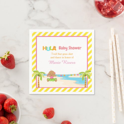 Hula African American Girl Baby Shower Party Napkins