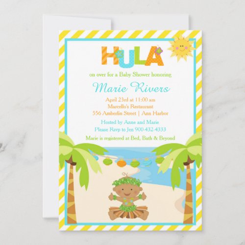 Hula African American Tropical Boy Baby Shower Invitation