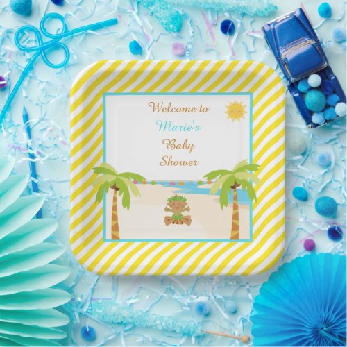 Hula African American Tropical Boy Baby Shower Paper Plates