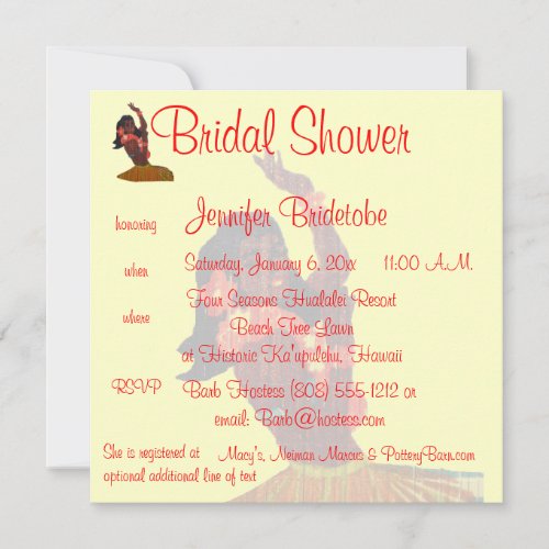 Hula Aloha Luau Bridal Shower Custom Announcements