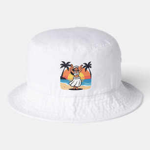 Hula dance beach party sunset tropical island art bucket hat