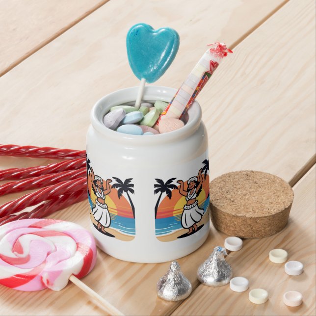 Hula dance beach party sunset tropical island art candy jar (In Situ)
