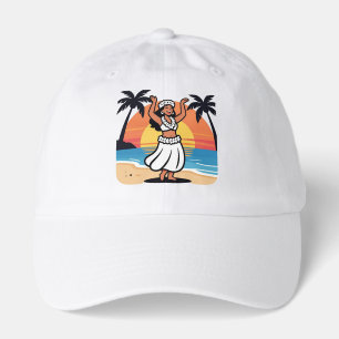 Hula dance beach party sunset tropical island art hat