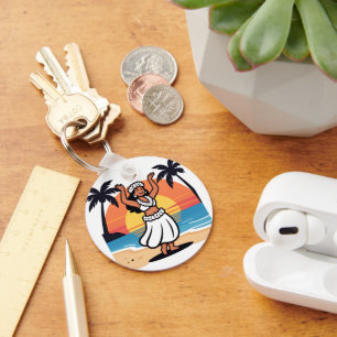 Hula dance beach party sunset tropical island art keychain