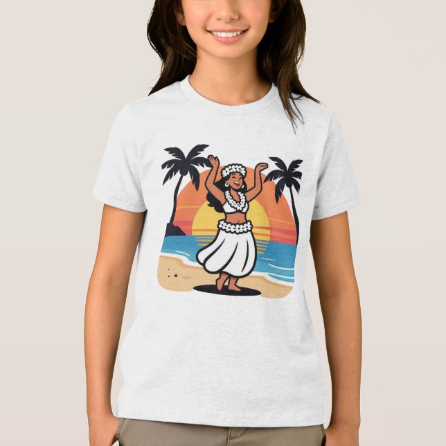 Hula dance beach party sunset tropical island art Tri-Blend shirt (Front)