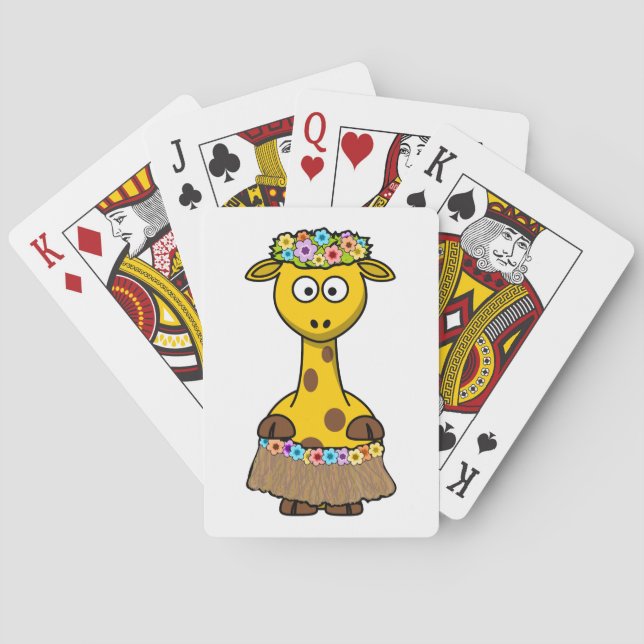 Hula Dancer Giraffe Cartoon Poker Cards (Back)