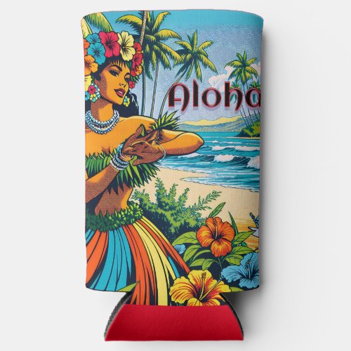 Hula Dancer on the Hawaiian Islands Aloha Seltzer Can Cooler