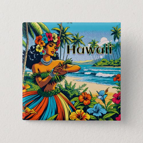 Hula Dancer on the Hawaiian Islands Button
