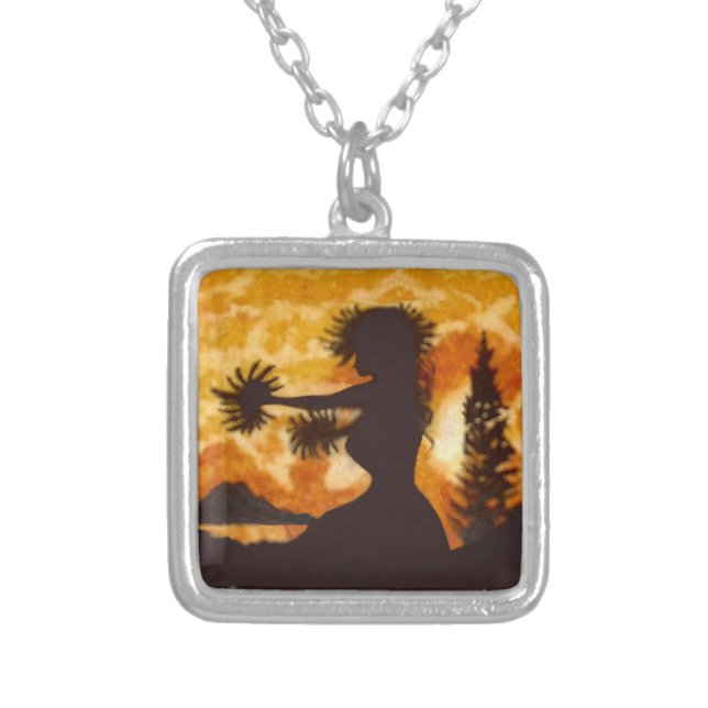 Hula Dancer  Silver Plated Necklace (Front)