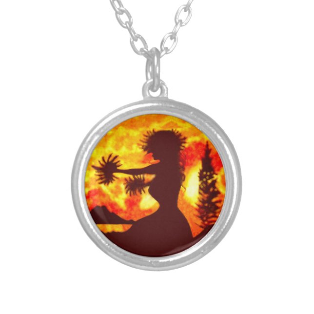 Hula Dancer  Silver Plated Necklace (Front)
