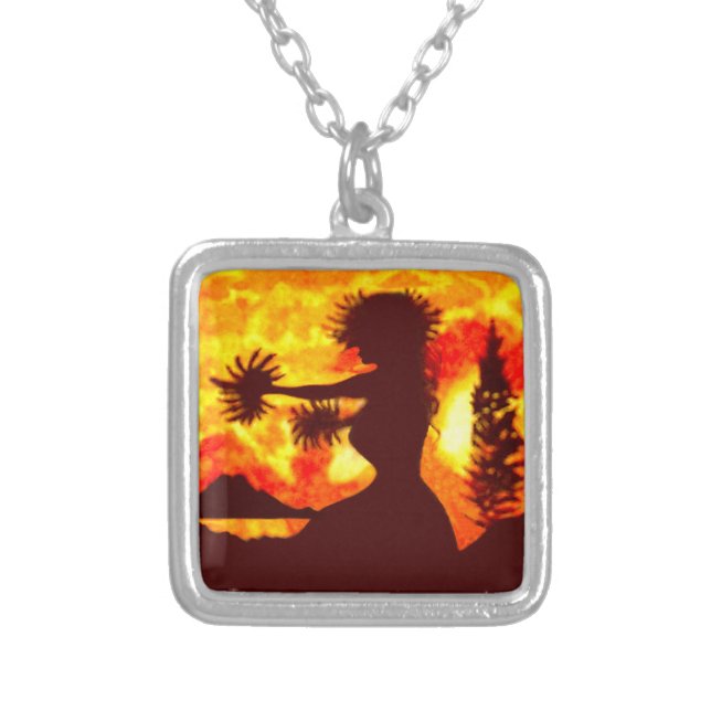 Hula Dancer  Silver Plated Necklace (Front)