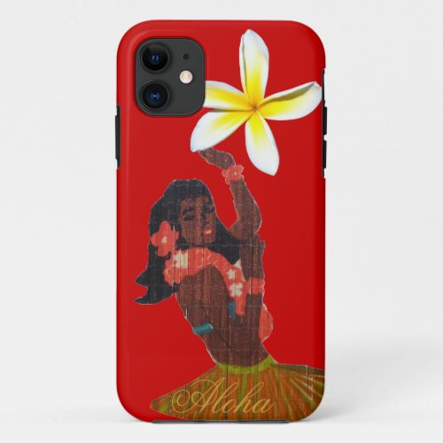 Hula Dancer Tropical Plumeria on red iPhone 11 Case