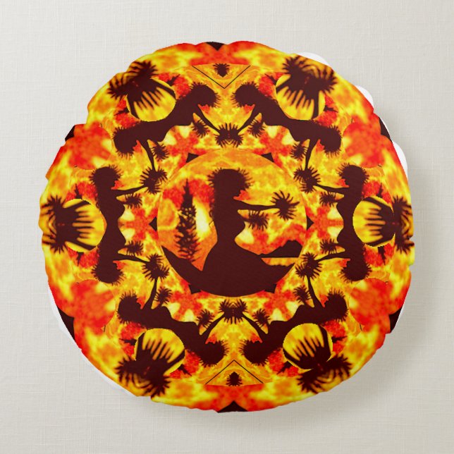 Hula Dancers Round Pillow (Front)