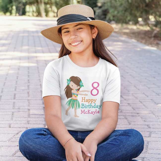 Hula Dancing Girl Custom Kids Birthday T-Shirt