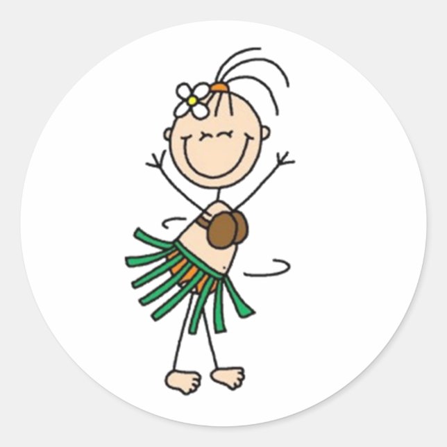 Hula Dancing Stick Figure Classic Round Sticker (Front)