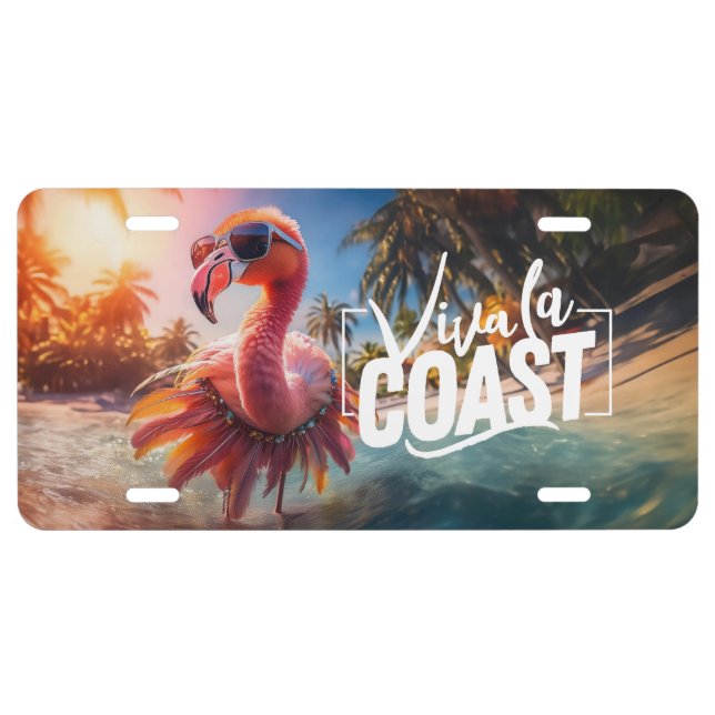 Hula Flamingo Wearing Sunglasses License Plate (Front)