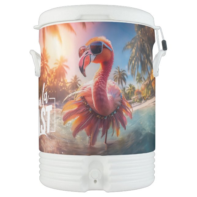 Hula Flamingo Wearing Sunglesses Beverage Cooler (Front)