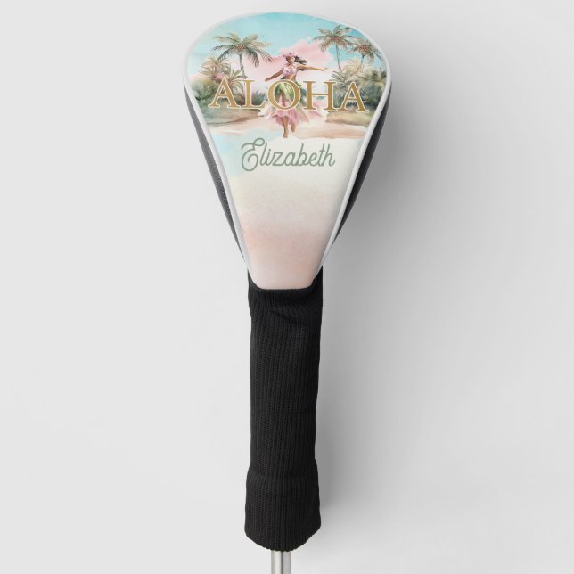 Hula Girl Aloha Hawaii Custom Name Golf Head Cover (Front)
