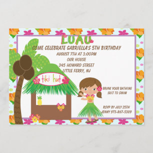 Hula Girl at Tiki Hut Birthday Invitation